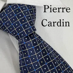 《美品》Pierre Cardin (ピエール カルダン) シルクネクタイ 総柄 格子柄 ネイビー