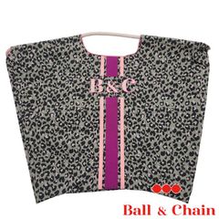 【正規品】 ボールアンドチェーン (レオパードライン /グレー) Lサイズ  トートバッグ エコバッグ 刺繍 ピンク ヒョウ柄