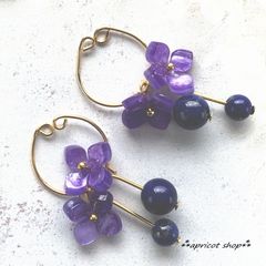 紫陽花とラピスラズリ イヤーカフ/ゴールド