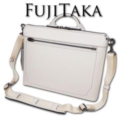 訳あり品 フジタカ FUJITAKA レザー ショルダーバッグ エキストラ メンズ B5 ホワイト 白 日本製 定価40,700円 2WAY エコレザー 手持ち ドライビングトート ハンドバッグ
