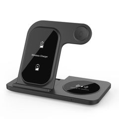 ワイヤレス充電器 3in1急速充電 折り畳み式 スタンド 置くだけ 15W/10W/7.5W iPhone 16/15/14/13/12シリーズ対応/Galaxyte/Apples iWatch など対応 ブラック