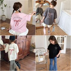 キッズ オーバーサイズレタリングリボンTシャツ 姉妹コーデ 親子コーデ