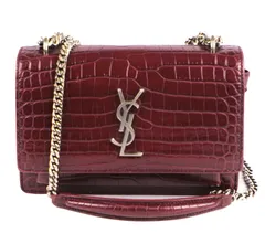 【美品】Saint Laurent　サンローラン サンセット ハンドバッグ クロコ型押し ショルダーバッグ チェーンウォレット ボルドー レッド 452157　Aランク