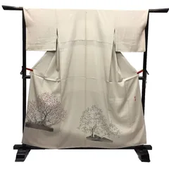 京やE012 正絹 留袖 色留袖 盆栽 作家物 手描き 落款有り 手描き友禅 個性派アート作品 一つ紋 正統派フォーマルの最高級！慶事にふさわしい品格 御仕立上り 婚礼 礼装 正装 リサイクル着物 色留 中古着物  袷 美品 未使用 新古品 仕立て上がり