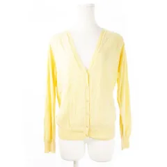 ユナイテッドアローズ ピンクレーベル UNITED ARROWS PINK LABEL カーディガン ニット Vネック 長袖 薄手 コットン 柔らか 透け感 ゆったり 黄 イエロー /CK17