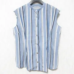 美品 22SS theory luxe セオリーリュクス ストライプ ノースリーブシャツ サイズ38 ネイビー系 レディース 古着 中古 USED