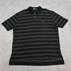 Polo by RalphLauren　ポロ バイ ラルフローレン　刺繍ロゴ　ワンポイント　マルチボーダー　ポニー　90s　プレッピー　大人　カジュアル　トップス　半袖　ポロシャツ　古着　ブラック　黒　グリーン　緑　レッド　赤　XXL