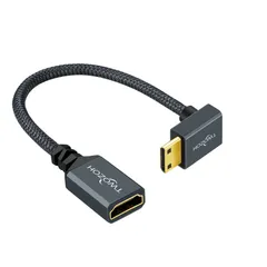 【人気商品】270° オス ナイロン編組 ミニHDMI-メス HDMI延長ケーブル 0.2M 3D/4K 上向きミニHDMI-HDMIアダプターケーブル 1080p対応 Twozoh 適格請求書発行可