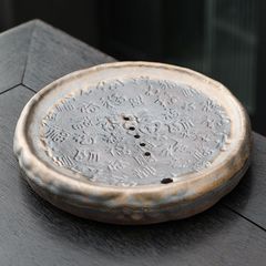 レトロ風 粗陶 茶壺用 承盤 茶托 丸型 家庭用 茶台 トレイ 排水機能付き 養壺マット