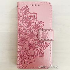 iPhone SE3 SE2 8 7 SE (第2世代/第3世代) ケース スマホ 手帳型 カードケース ローズゴールド 曼荼羅模様 花柄 アイフォン