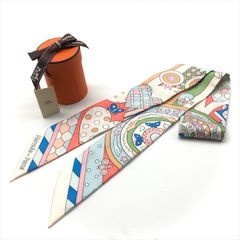 美品 HERMES エルメス ツイリー 森のささやき ベージュ ローズ ブルー シルク 100％ スカーフ 服飾小物 バッグ アクセサリー k5955