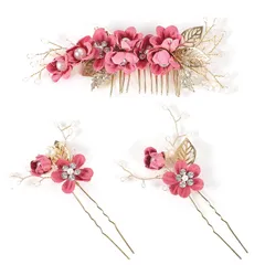 【数量限定】七五三 和装 お呼ばれ フラワー パール 卒業式 Uピン ゴールド ヘアピン ローズレッド 結婚式 ヘアアクセサリー [REOTTI]