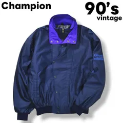 90sヴィンテージ チャンピオン Champion 裏キルティング フルジップアップ ウィンドブレーカー ブルゾン ジャケット O ネイビー メンズ