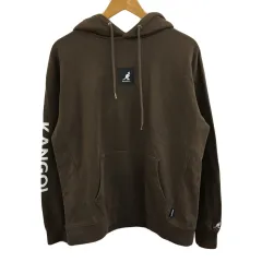 カンゴール KANGOL パーカー スウェット フーディー プルオーバー プリント 刺繍 ロゴ 長袖 M 茶 白 ブラウン ホワイト