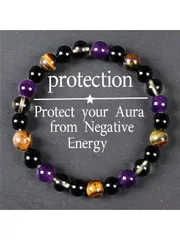 ジュエリー レディース ブレスレット ビーズ 1個 タイガーアイ&アメジスト ビーズブレスレット、伸縮性のある ヒーリングクリスタル ブレスレット（男女兼用）、エネルギーバランシング、固体宝石ギフト