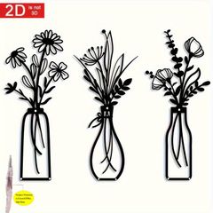 壁掛け オブジェ インテリア 3つの花瓶 ウォールアート ブラック プラスチック ガーデニング 屋内 屋外 庭 装飾 DIY リビング ダイニング 壁掛けアート おしゃれ ギフト プレゼント