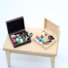 ミニチュア 雑貨 木製  ハサミ付き糸セット 裁縫セット ドールハウス キット はさみ 裁縫箱  1/12 1/6  子供  和風 ホビー 手芸 50016