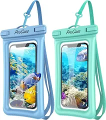 【在庫処分】ProCase [2点セット] スマホ防水ケース 、[フロート式]ドライバッグ IPX8認定 完全保護 密封、水中撮影 お風呂 温泉 釣り 海に適用 最大7.0インチ対応：iPhone 14 13 Mini Pro Max・iPhone 12・11