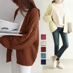 ニットカーディガンVネック レディース カーディガン ニット アウター ケーブル編み コーディガン 袖ボリューム ゆったりカーディガン(宅急便のみ対応)