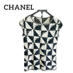 CHANEL シャネル ニット セーター ベスト ホワイト ブラック 黒 白