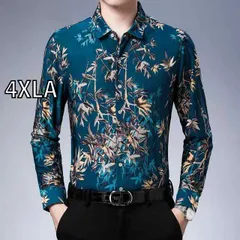 [4XLA]秋冬 コーデ メンズ 用 服 シンプル ファッション オシャレ 大人 かっこいい 大きいサイズ ストリート 紳士服  ビジネス カジュアル 竹葉柄 プリント 長袖 ゴールド カバー シャツ 花柄 ベース 