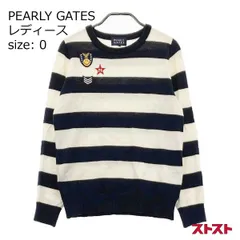 PEARLY GATES パーリーゲイツ カシミヤ混 長袖ニットセーター ニコちゃん ボーダー柄 ネイビー系 0 [240101136678]