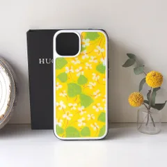 強化ガラスiPhoneケース【春の庭・ドクダミ】イエローのサムネイル