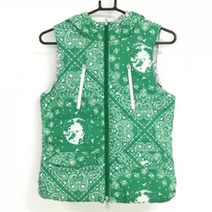 【超美品】キャロウェイ 中綿リバーシブルベスト グリーン×白 総柄 裏シルバー フード  レディース M ゴルフウェア Callaway