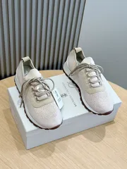 美品BRUNELLO CUCINELLI スニーカー 39 ホワイト×ベージュ Brunello Cucinelli Beige Knit Fabric Low Top Sneakers Size