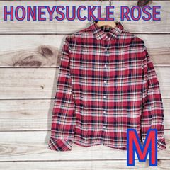 美品 HONEYSUCKLE ROSE ハニーサックルローズ レディース トップス シャツ ネルシャツ 長袖 紅色 ベニイロ 紺 ネイビー チェック柄 Mサイズ M (5804 bbb250)