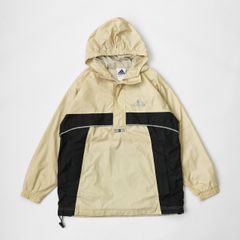 adidas アディダス ウィンドブレーカー トラックジャケット プルオーバー スポーツ ロゴ ライトベージュ グレー 160サイズ 古着【UR-0326】