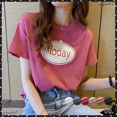 ロゴTシャツ レディース 半袖 カットソー 春夏 トップス ラウンドネックフロントにある楕円形のロゴが特徴的なクルーネックｔシャツデニムパンツにも、スカートにも合わせやすいのでカジュアルなスタイルに最適