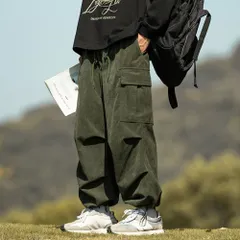 ☆ オリーブグリーン ☆ XLサイズ ☆ カーゴパンツ ズボン メンズ lymp124 カーゴパンツ メンズ コーデュロイ ワークパンツ ワイドパンツ ズボン ボトムス 長ズボン パンツ ゆったり オーバーサイズ 秋 冬 調整紐 ウエストゴム ラフ カジュアル