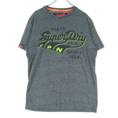美品 SUPERDRY スーパードライ ロゴビッグプリント 半袖 Tシャツ L グレー super7 JPN.SPEC メンズ 古着