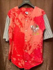 MADE IN USA製 LOGO7 タイダイ染めスウェットベースボールシャツ レッド Mサイズ