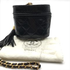 良品 CHANEL シャネル マトラッセ フリンジ付き リザード レザー チェーン バニティ ショルダー バッグ ブラック かばん 鞄 カバン h726