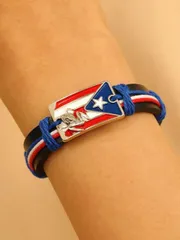 ジュエリー メンズ ブレスレット 1個 メンズ ファッショナブルなヴィンテージプエルトリコ 3Dエンボス カエル 赤白青 国旗 カラフル 編み込み レザーブレスレット、メンズホリデーギフト、メンズリストバンド