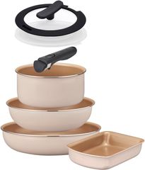 エバークック フライパンセット 7点（玉子焼き13×19㎝ フライパン26㎝ 深型フライパン24㎝ ポット18㎝ 専用ミニハンドル ポット用プラスチックふた シリコーンリングつき18㎝ふた） オール熱源対応
