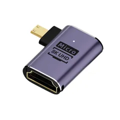 8K UHD対応 HDTV変換アダプター タイプD HDMI マイクロHDMI Micro HDMI オス to HDMIメス  側面L型 右向き HDMI延長アダプター ka10000a199