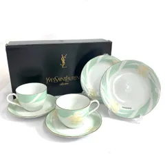 YvesSaintLaurent(YSL) イヴサンローラン ペアモーニングセット  カップ＆ソーサー2/ミニプレート2/箱付    ホワイト/グリーン  / 240001162453