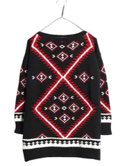 【お得なクーポン配布中!】 00s LAUREN ラルフローレン ボートネック ネイティブ ロング ニット セーター レディース M / オールド ポロ コットン カットソー 総柄 黒