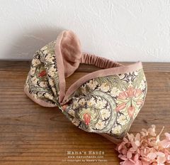 おしゃれな ウィリアムモリス メドー x リネン パステル ピンク 花柄 春 ターバン ヘアバンド