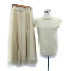 テチチ Te chichi セットアップ 上下 カットソー ノースリーブ バンドカラー 総柄 リボン シアー フレアスカート マキシ丈 ロング丈 上F 下M クリーム色 /SM24