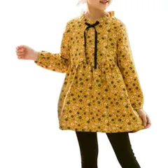 [Lezalic] キッズ 花柄 ワンピース (イエロー 90) フレア リボン 結婚式 発表会 卒園式 入学式 小花柄 長袖 女の子 アウトドア (イエロー 90) [イエロー（90）] [M]