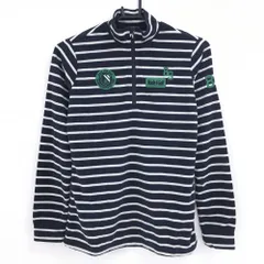【美品】パーリーゲイツ 長袖ハイネックシャツ ネイビー×白 ボーダー 起毛 ハーフジップ レディース 1(M) ゴルフウェア PEARLY GATES