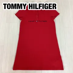 TOMMY HILFIGER トミーヒルフィガー 半袖 ポロシャツワンピース S(6-7) 120cm 女の子 レッド 赤 刺繍ロゴ フレンチスリーブ 鹿の子生地 着丈63.5cm 肩幅29cm 身幅(脇下)34cm 袖丈11cm【古着】