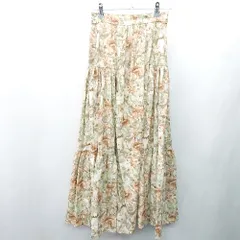 ◇ Θ MIIA 花柄 バックウエストゴム プリーツ加工 ロング丈 フレア スカート サイズF マルチカラー レディース E  【1409100038446】