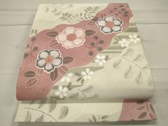 平和屋着物○アンティーク 大正ロマン 九寸名古屋帯 総刺繍 休み鳥枝椿  
