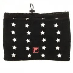 【美品】フィラゴルフ ネックウォーマー 黒×白 星柄 スター フリース ドローコード  ゴルフウェア FILA GOLF