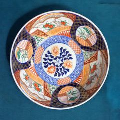 【現品限り!!】伊万里 大鉢 青 [窓絵松竹梅草花文] 金彩 赤絵 色絵 鉢 丸皿 盛り皿 飾り皿 古伊万里 古美術 明治 和食器 骨董品 アンティーク